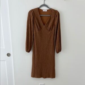 Elegant Brown V-Neck Dress